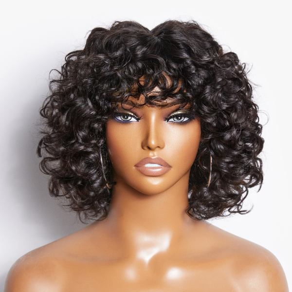 Natural Look Short Cut Water Wave Wig with Bangs