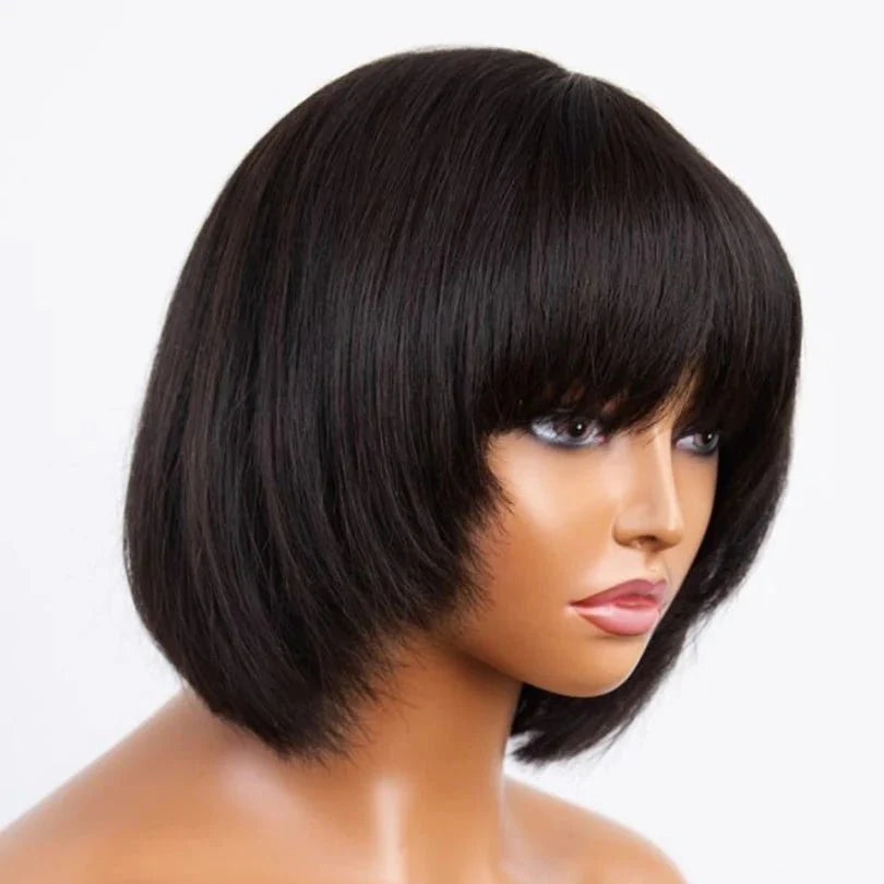 Affordable Short Straight Pre-Cut Wig with Bangs