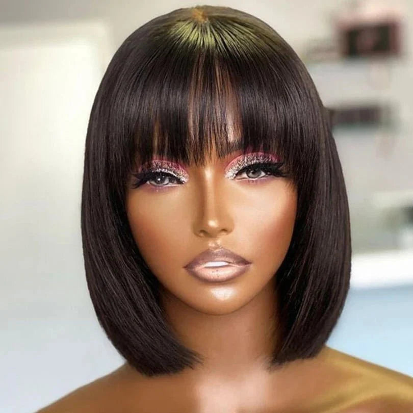 Affordable Short Straight Pre-Cut Wig with Bangs