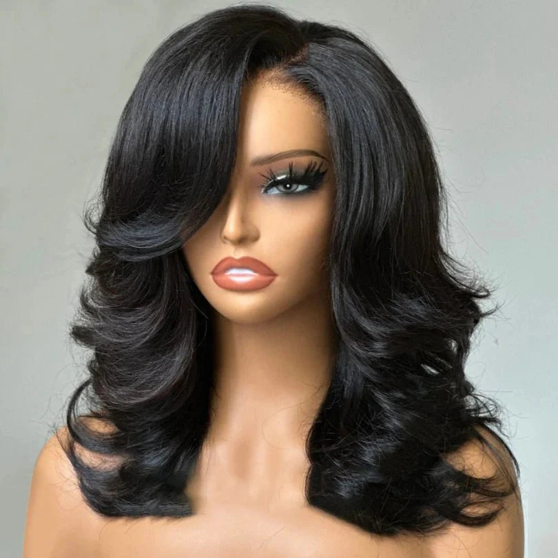 Stylish 13x4 Lace Layered Wave Wig with Human Hair