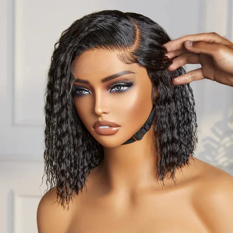 Stylish Natural Black Curly Bob Human Hair Wig