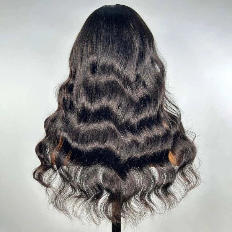 Elegant Wavy C Part Wig in Natural Black Color