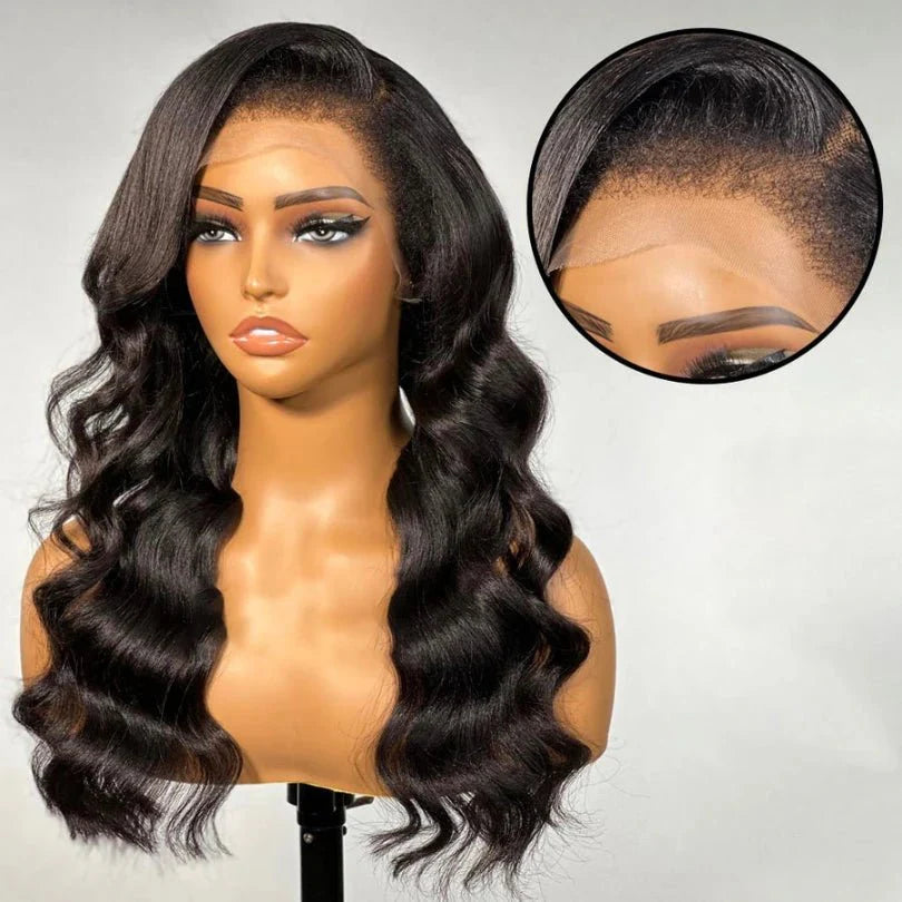 Elegant Wavy C Part Wig in Natural Black Color