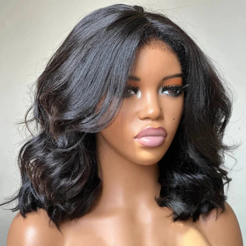 Stylish Short Layered Wave Bob Wig in Natural Black