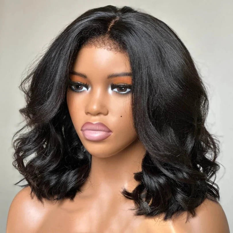 Stylish Short Layered Wave Bob Wig in Natural Black