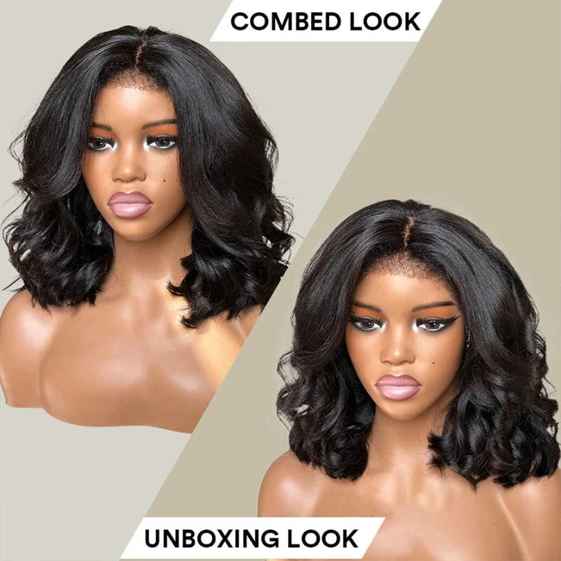 Stylish Short Layered Wave Bob Wig in Natural Black