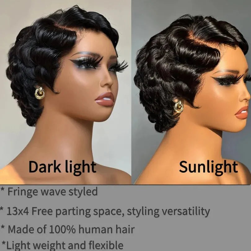 Elegant Jet Black Retro Pixie Cut Finger Wave Wig