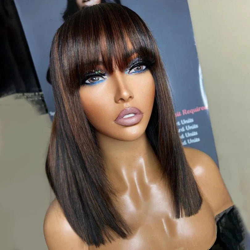 Natural Look Shoulder Length Straight Wig with Bangs