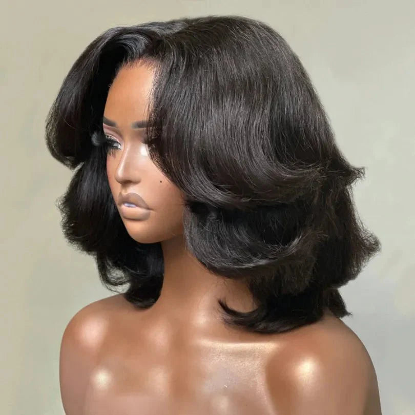 Natural Look Layered Cut Bob Human Hair Wig