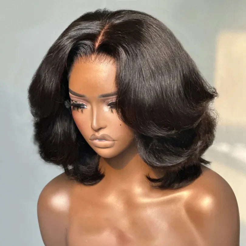 Natural Look Layered Cut Bob Human Hair Wig