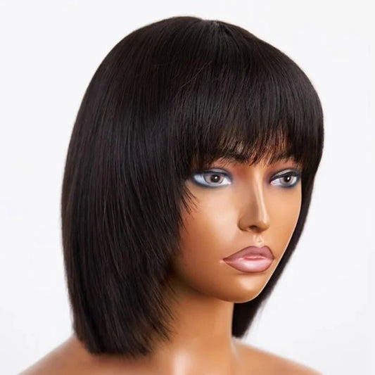 Affordable Short Straight Pre-Cut Wig with Bangs