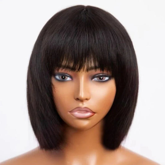 Affordable Short Straight Pre-Cut Wig with Bangs