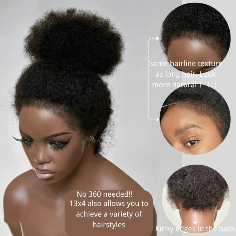 Natural Hairline Afro Curly Human Hair Lace Front Wig
