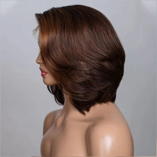 Stylish Brown Highlights Layered Bob Wig for Women