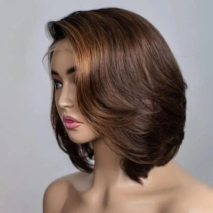 Stylish Brown Highlights Layered Bob Wig for Women