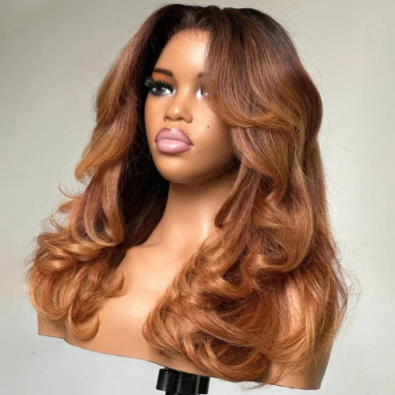 Stylish Mid-part Layered Human Hair Wig with Curtain Bangs