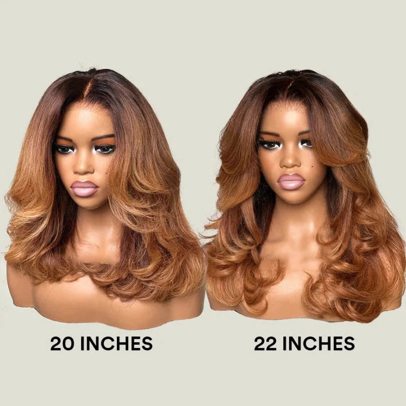 Stylish Mid-part Layered Human Hair Wig with Curtain Bangs