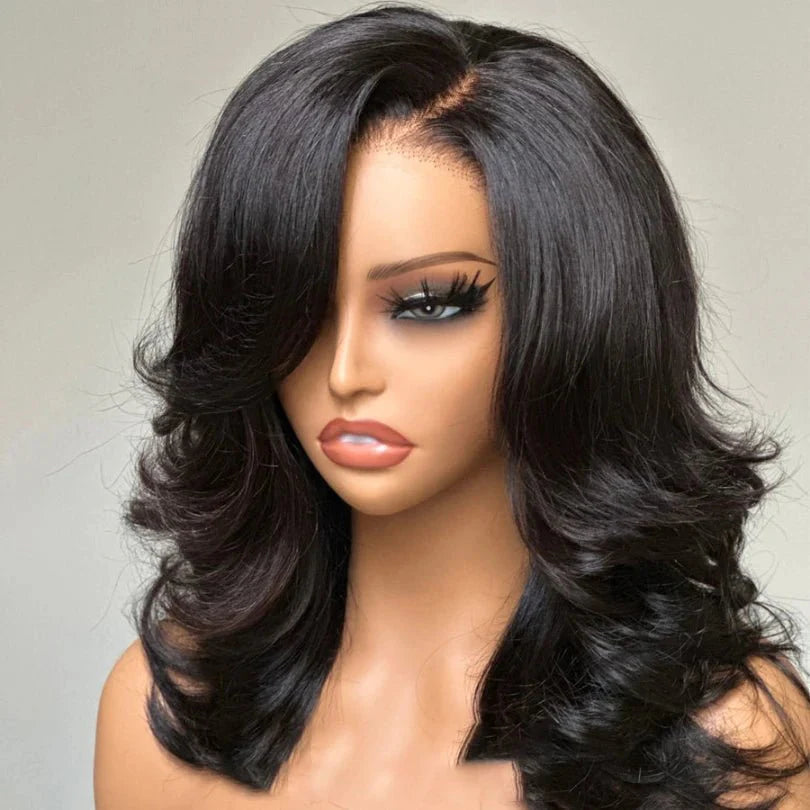 Stylish 13x4 Lace Layered Wave Wig with Human Hair