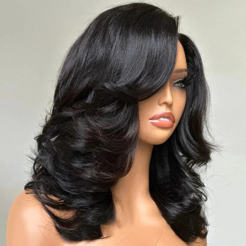 Stylish 13x4 Lace Layered Wave Wig with Human Hair