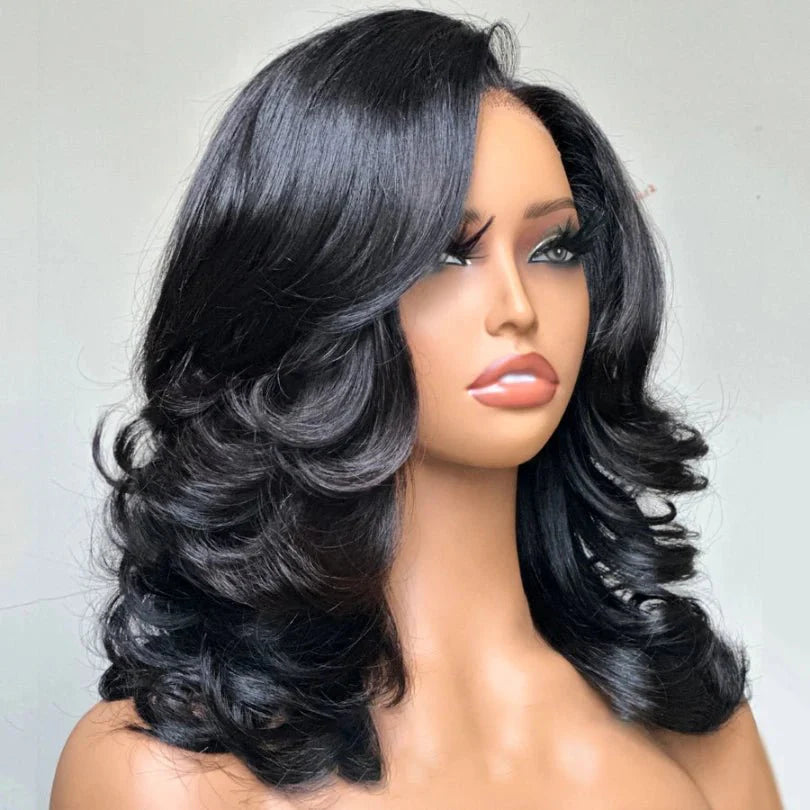 Stylish 13x4 Lace Layered Wave Wig with Human Hair