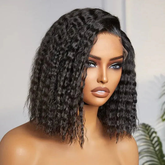 Stylish Natural Black Curly Bob Human Hair Wig