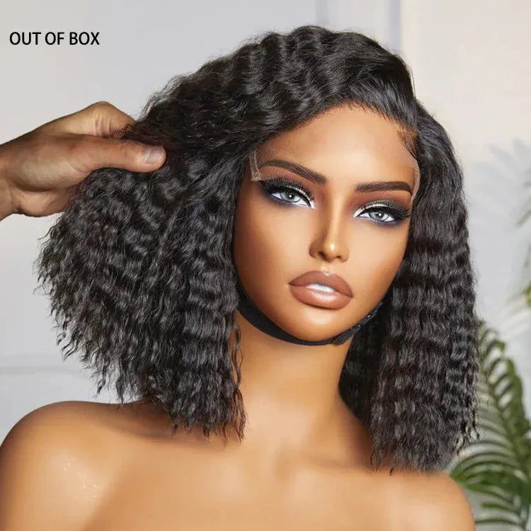 Stylish Natural Black Curly Bob Human Hair Wig