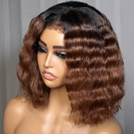 Chic Ombre Brown Mid-part Lace Kinky Wave Wig
