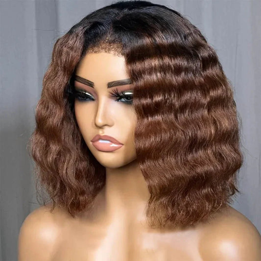 Chic Ombre Brown Mid-part Lace Kinky Wave Wig