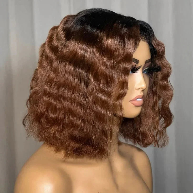 Chic Ombre Brown Mid-part Lace Kinky Wave Wig