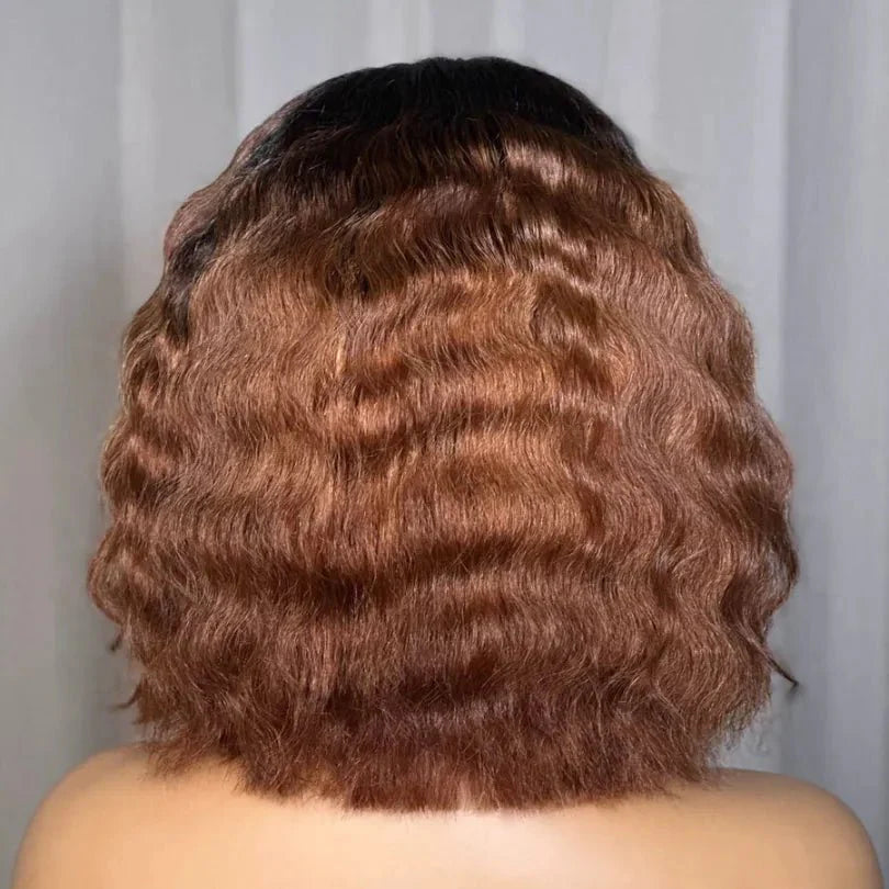 Chic Ombre Brown Mid-part Lace Kinky Wave Wig