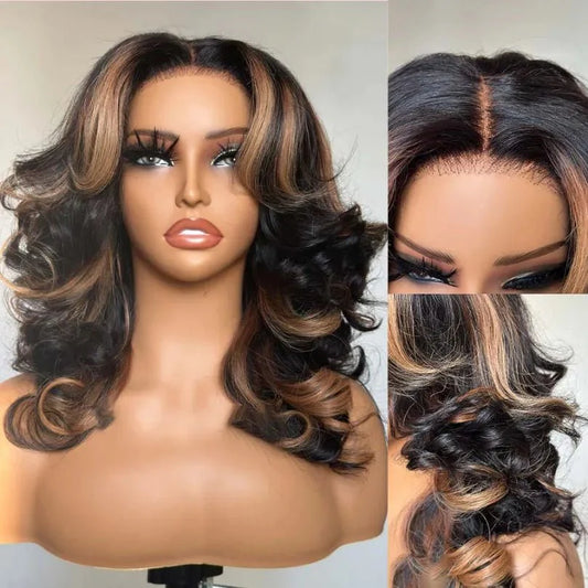 Elegant Blonde Highlights Layered Wavy Wig for Daily Wear