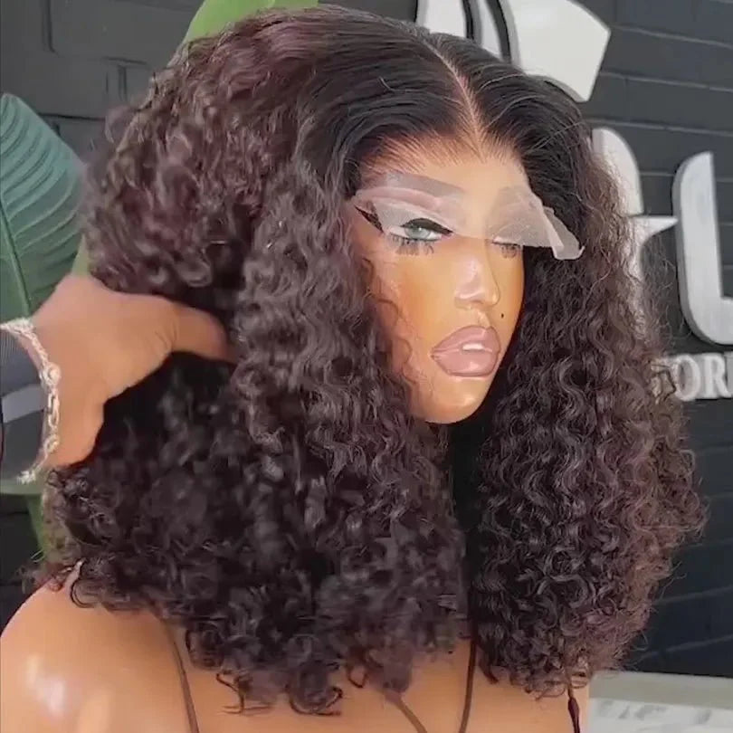 Ombre Brown Mid-part Lace Front Curly Human Hair Wig