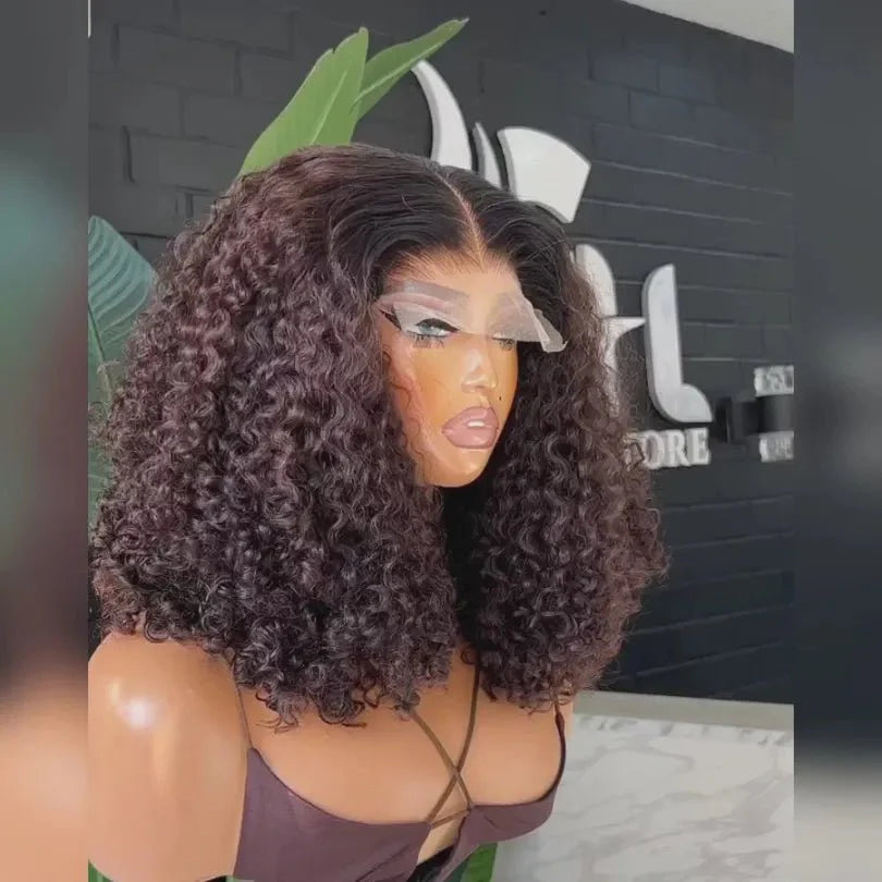 Ombre Brown Mid-part Lace Front Curly Human Hair Wig
