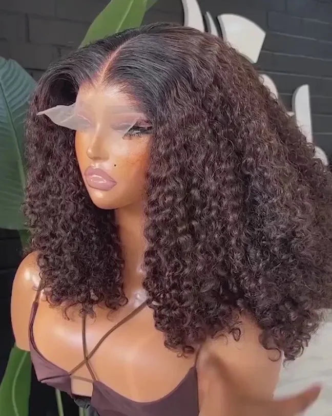 Ombre Brown Mid-part Lace Front Curly Human Hair Wig