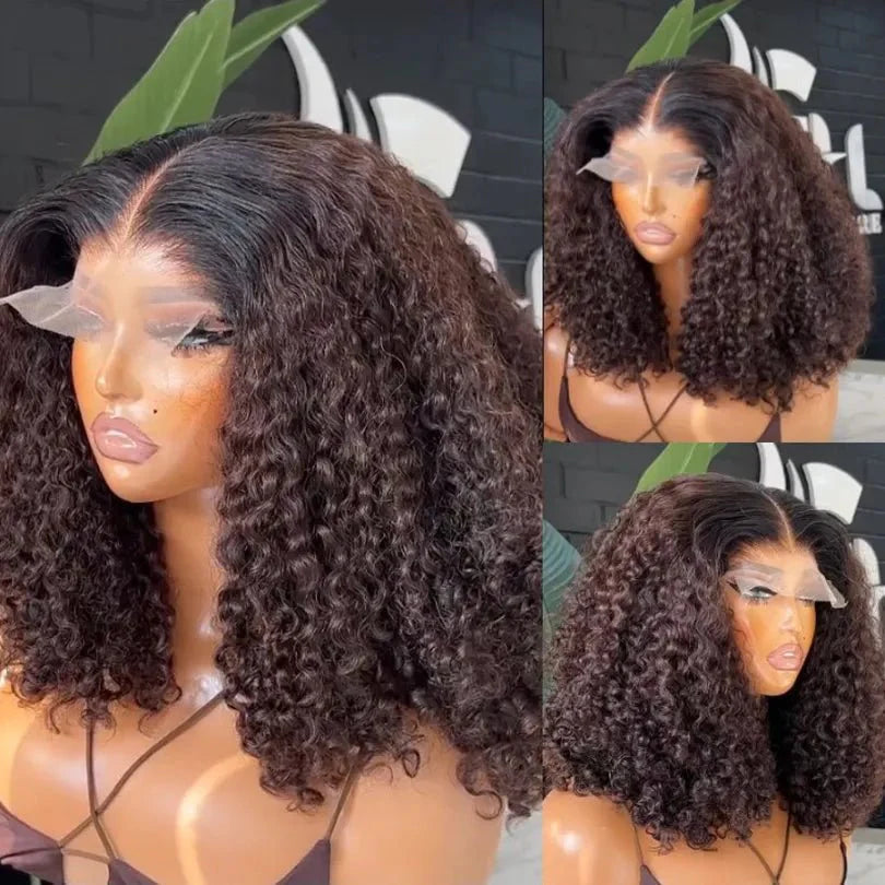 Ombre Brown Mid-part Lace Front Curly Human Hair Wig