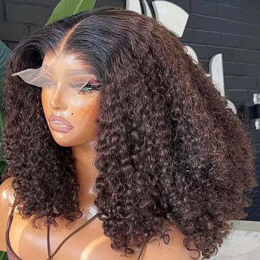 Ombre Brown Mid-part Lace Front Curly Human Hair Wig
