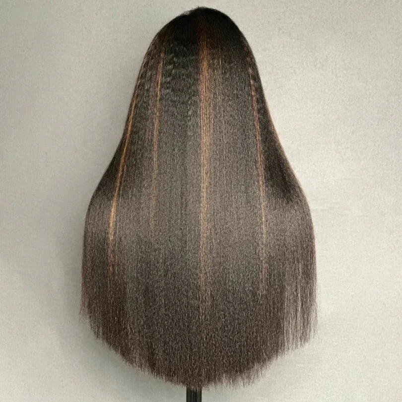 Soft Highlight Brown Kinky Straight Wig for Women