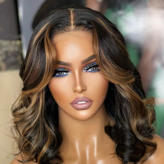 Stylish Highlight Honey Blonde Bob Human Hair Wig