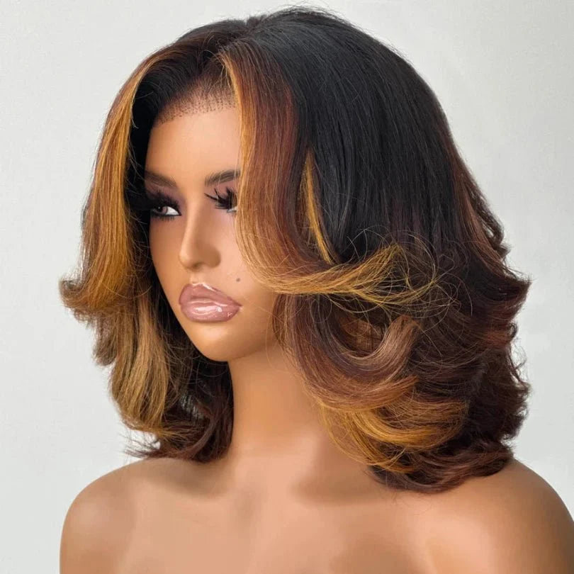 Mid-part Loose Wave Bob Wig with Highlights and Layers