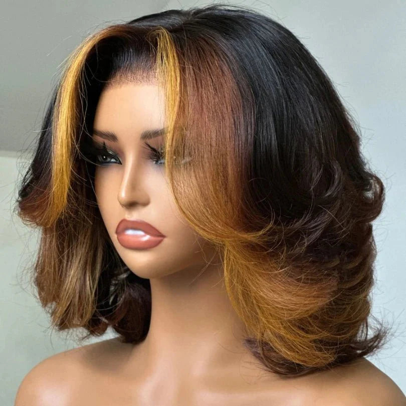 Mid-part Loose Wave Bob Wig with Highlights and Layers