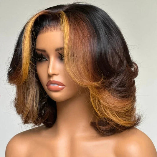 Mid-part Loose Wave Bob Wig with Highlights and Layers