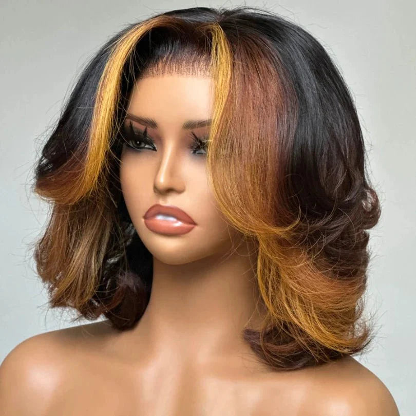 Mid-part Loose Wave Bob Wig with Highlights and Layers