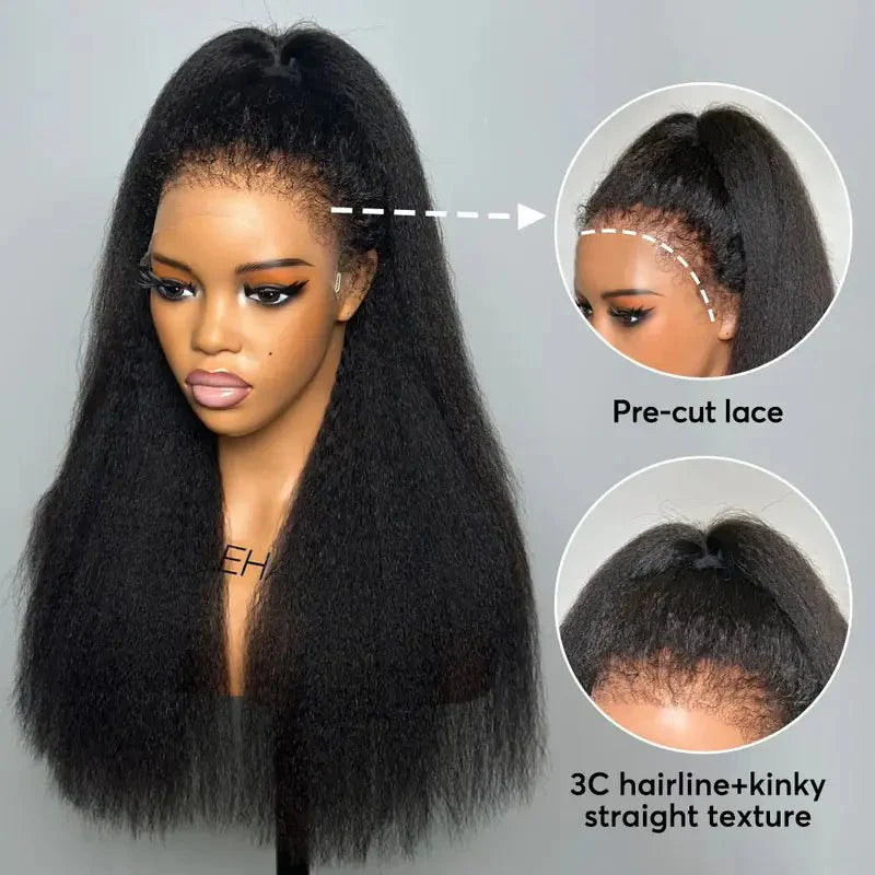 Natural Kinky Straight Long Lace Front Wig