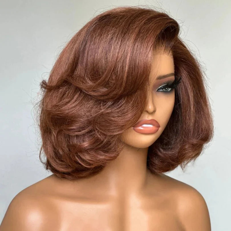 Natural Look Layered Short Brown Lace Wig