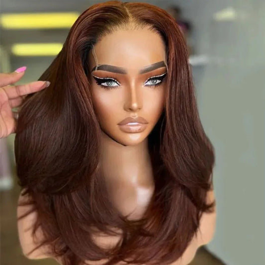 Auburn Brown Lace Front Wig with Middle Part Wavy Layers