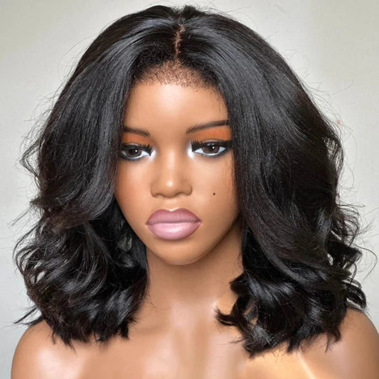 Stylish Short Layered Wave Bob Wig in Natural Black