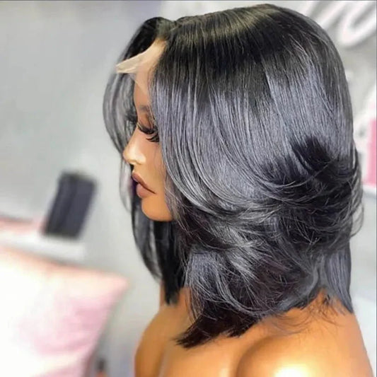 Elegant Layered Cut Bob Human Hair Wig for Daily Wear