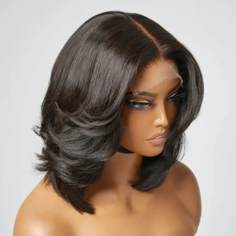Elegant Layered Cut Bob Human Hair Wig for Daily Wear