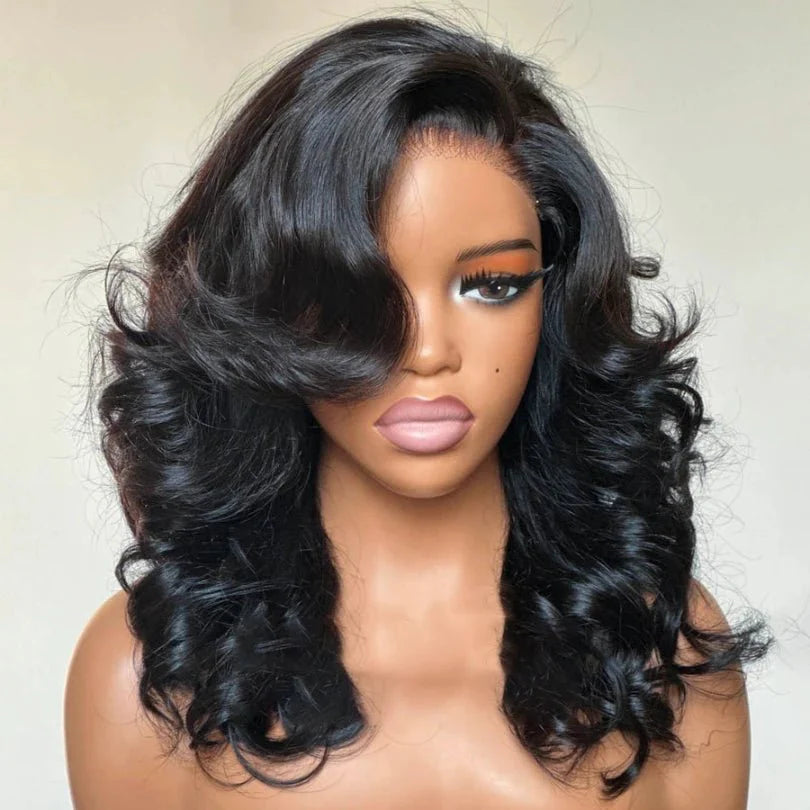 Natural Look Shoulder Length Layered Wave Wig with Side Bangs