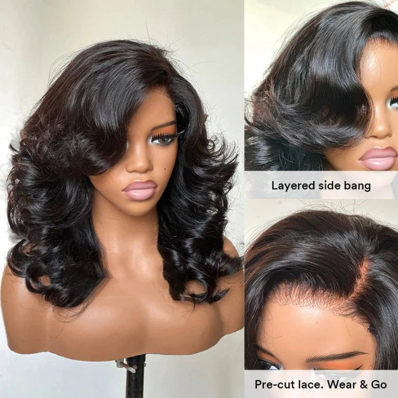 Natural Look Shoulder Length Layered Wave Wig with Side Bangs